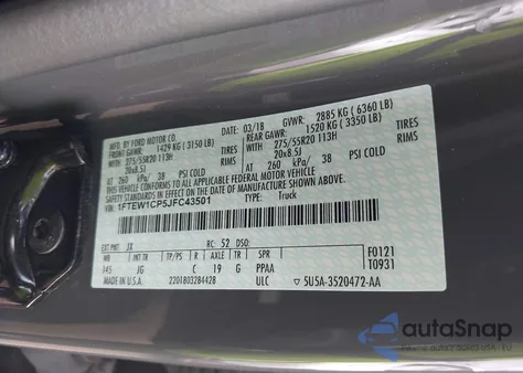 2018 Ford F-150 Xl z USA, uszkodzony, nr VIN 1FTEW1CP5JFC43501